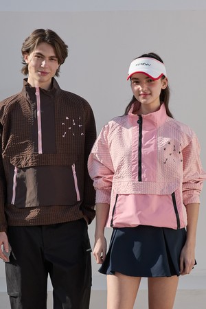 핑크 컬러블록 하프집업 아노락 (Unisex)
