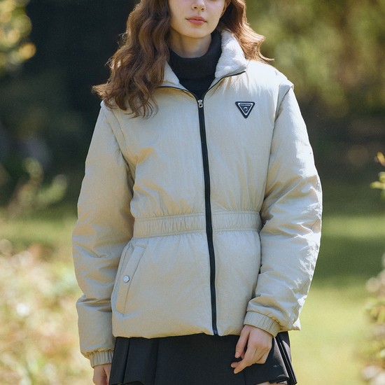여성 소매분리형 허리밴딩 샤이닝 구스다운 자켓 라이트베이지