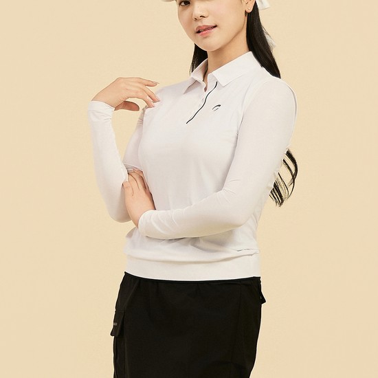 [온라인단독] 여성 냉감소매 카라 긴팔 썬가드 티셔츠 화이트