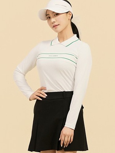 [온라인단독] 여성 슬림핏 니트 배색 카라 티셔츠 화이트-a