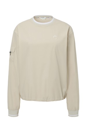 여성 경량 스트레치 소매 포켓 라운드넥 우븐탑 라이트베이지_BEIGE-a