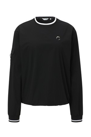 여성 경량 스트레치 소매 포켓 라운드넥 우븐탑 블랙_BLACK-a