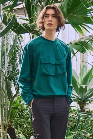 남성 에어플로우 포켓 라운드 우븐탑 다크그린_GREEN-a