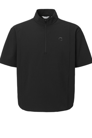 남성 시어서커 반집업 하이넥 반팔 우븐탑 블랙_BLACK-a