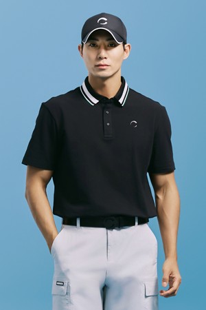 남성 PQ소재 배색 포인트 카라 반팔티 블랙_BLACK-a