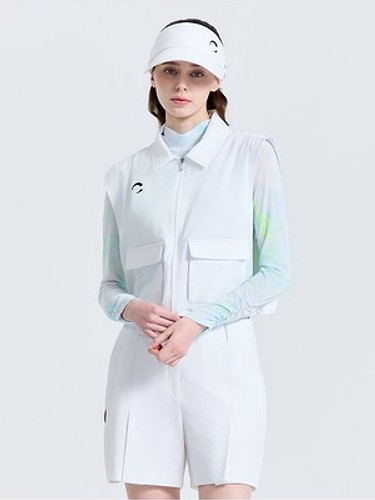 여성 시어서커 볼륨 포켓 카라 베스트 화이트-a