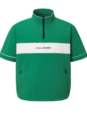 남성 나일론 스판 배색포인트 반집업 반팔 우븐탑 그린_GREEN-a