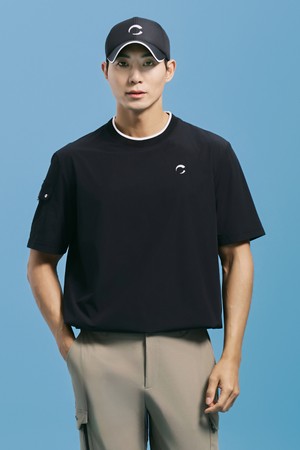 남성 티핑 포인트 라운드 반팔 우븐탑 블랙_BLACK-a