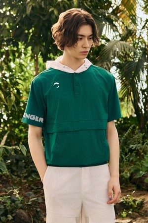 남성 빅로고 프린트 후드 반팔 우븐탑 그린_GREEN-a