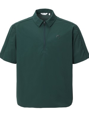 남성 백 패널 펀칭 카라 반집업 우븐탑 다크그린_GREEN-a