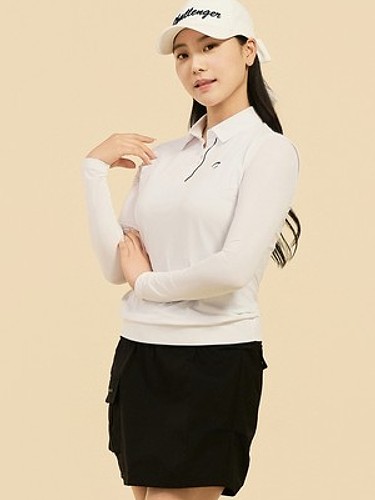 [온라인단독] 여성 냉감소매 카라 긴팔 썬가드 티셔츠 화이트-a