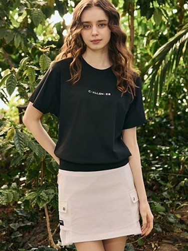 [온라인단독] 여성 트리코트 메쉬 믹스매치 라운드 반팔 티셔츠 블랙-a