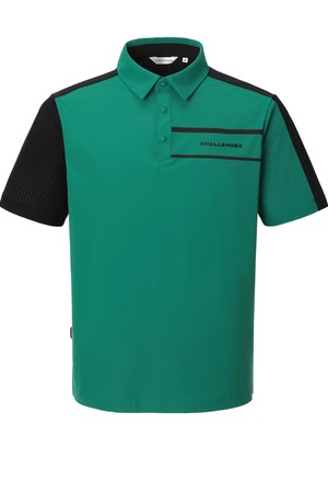 남성 트리코트 컬러블럭 카라 반팔 티셔츠 그린_GREEN-a