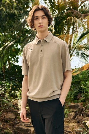 남성 PQ 블루종 래글런 절개 라인 반팔 카라 티셔츠 베이지_BEIGE-a