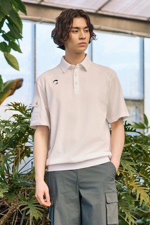 남성 PQ 블루종 래글런 절개 라인 반팔 카라 티셔츠 화이트_WHITE-a