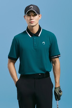 남성 나일론 스판 스카시 니트 카라 반팔 티셔츠 다크그린_GREEN-a