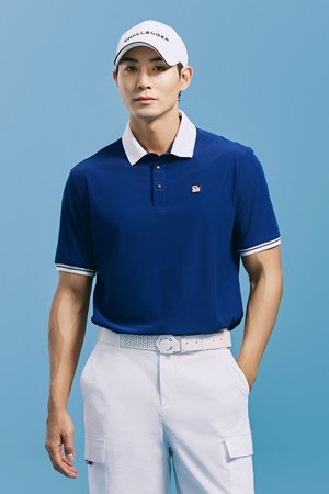 남성 에센셜 트리코트 배색 포인트 카라 반팔 티셔츠 다크블루_BLUE-a