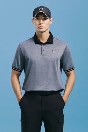 남성 에센셜 트리코트 배색 포인트 카라 반팔 티셔츠 멜란지그레이_GREY-a