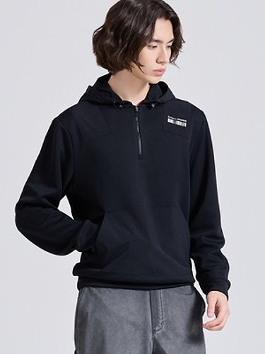 남성 톤온톤 우븐패치 아노락 후드 긴팔 티셔츠 블랙-a