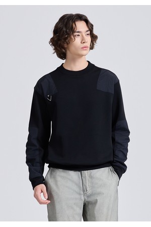 남성 익스플로러 우븐패치 라운드 긴팔 티셔츠 블랙_BLACK-a