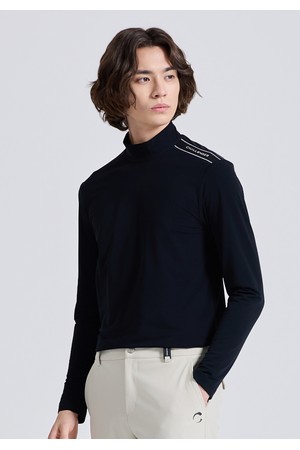 남성 컴포트 저지 어깨립 디테일 모크넥 긴팔 티셔츠 블랙_BLACK-a