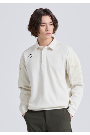 남성 유니크핏 소매포켓 카라 긴팔 티셔츠 크림_IVORY-a