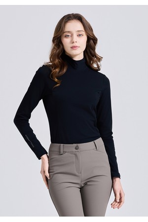 여성 스트레치 약기모 모크넥 긴팔 티셔츠 블랙_BLACK-a
