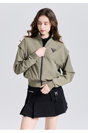 여성 드랍숄더 하이넥 소매 탈부착 블루종 자켓 카키베이지_KHAKI-a