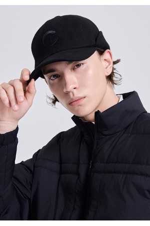 남성 울터치 니트 믹스 이어 커프 골프 볼캡 블랙_BLACK-a