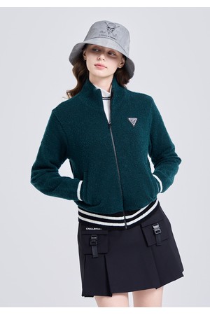 여성 방풍 부클 배색 니트 자켓 다크그린_GREEN-a