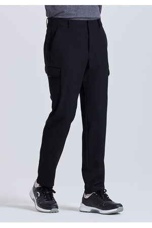 남성 테이퍼드 핏 기모 본딩 카고 팬츠 블랙_BLACK-a