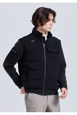 남성 니트 하이브리드 숄더 프리 스윙 구스다운 자켓 블랙_BLACK-a