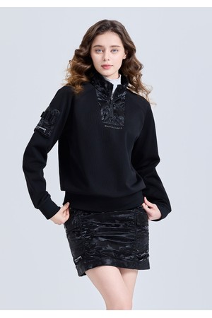 여성 카모 하이넥 반집업 기모 긴팔 티셔츠 블랙_BLACK-a