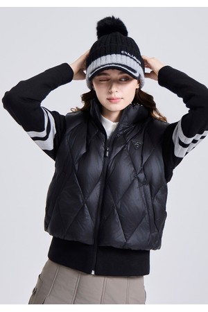 여성 다이아 퀼팅 숄더 프리 다운 자켓 블랙_BLACK-a