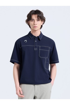 남성 워크웨어 포켓 스트링 반팔 우븐탑 네이비_NAVY-a