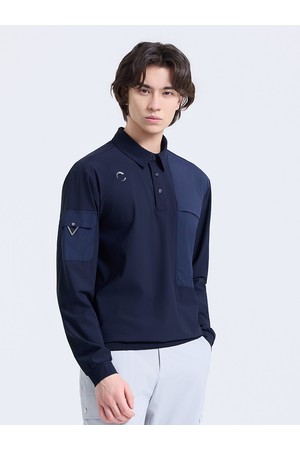 남성 우븐패치 카라 긴팔 티셔츠 네이비_NAVY-a