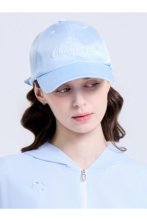 여성 로고 포인트 리본 탈부착 볼캡 스카이블루_BLUE-a