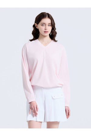 여성 빅로고 배색 브이넥 우븐탑 라이트핑크_PINK-a