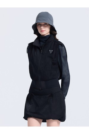 여성 메쉬 셔링 포인트 하이넥 블루종 베스트 블랙_BLACK-a