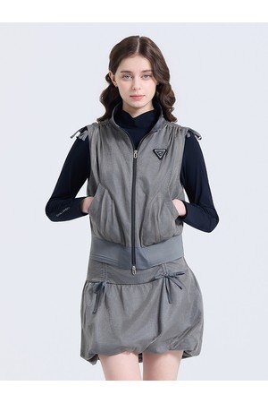 여성 메쉬 셔링 포인트 하이넥 블루종 베스트 카키베이지_KHAKI-a