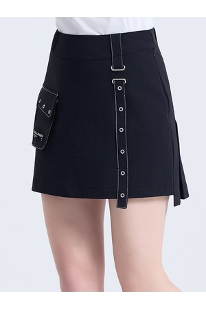 여성 스티치 포인트 백 플리츠 큐롯 블랙_BLACK-a