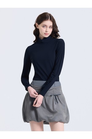 여성 셔링 포인트 소프트 모크넥 긴팔 티셔츠 블랙_BLACK-a