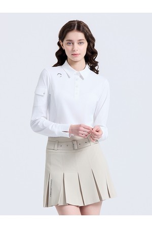 여성 코어플렉스 슬릿 디테일 카라 긴팔 티셔츠 화이트_WHITE-a