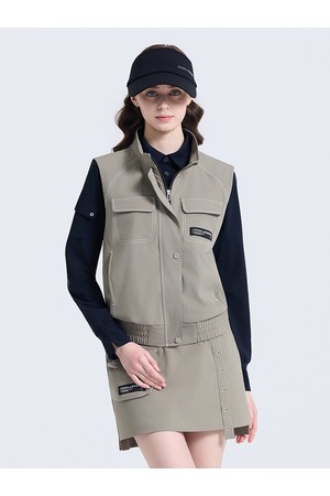 여성 스티치 포인트 4포켓 하이넥 베스트 카키베이지_KHAKI-a