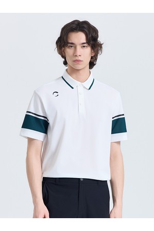 남성 소매 블록 배색 카라 반팔 티셔츠 화이트_WHITE-a