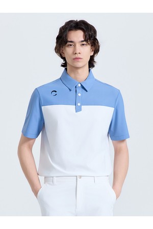 남성 블록 배색 카라 반팔 티셔츠 미디엄블루_BLUE-a