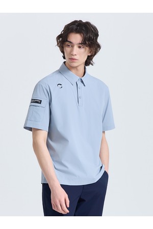 남성 인포켓 소매 프린트 카라 반팔 우븐탑 스톤그레이_GREY-a