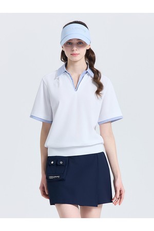 여성 레이어드 카라 반팔 티셔츠 화이트_WHITE-a