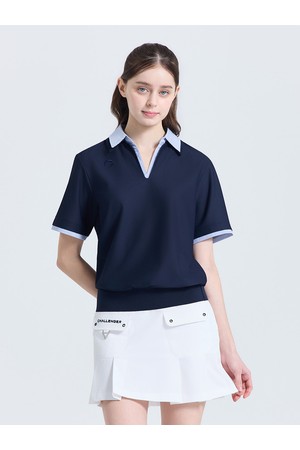 여성 레이어드 카라 반팔 티셔츠 네이비_NAVY-a