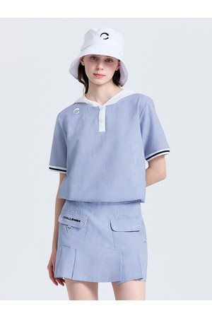 여성 베이직 후드 반팔 우븐탑 스카이블루_BLUE-a